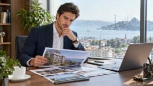 An overseas heir reviewing documents while considering a Turkish home sale